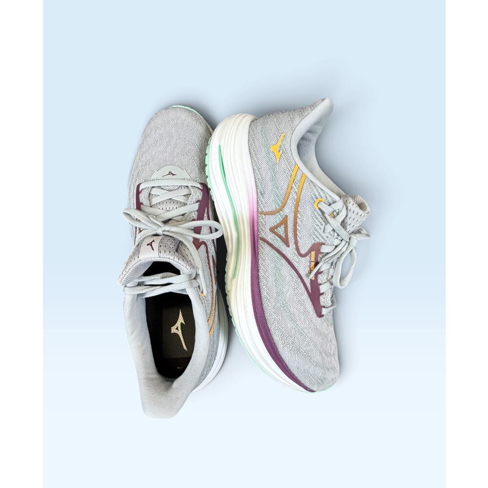 Mizuno Wave Rider 29 Women's 10 Light Grey Purple Green Running Shoes J1GD250324